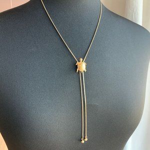 Signed Avon Gold Tone Turtle Slider Bolo Lariat Necklace 30"